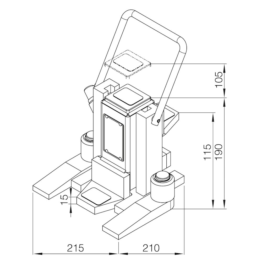 Risszeichnung des hydraulischen Hebegerätes / Maschinenhebers V5K-EX für 5 Tonnen Traglast